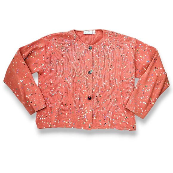 United Knit Wear vtg 90s made in USA 100% cotton paint splattered art cardigan M - Picture 3 of 7